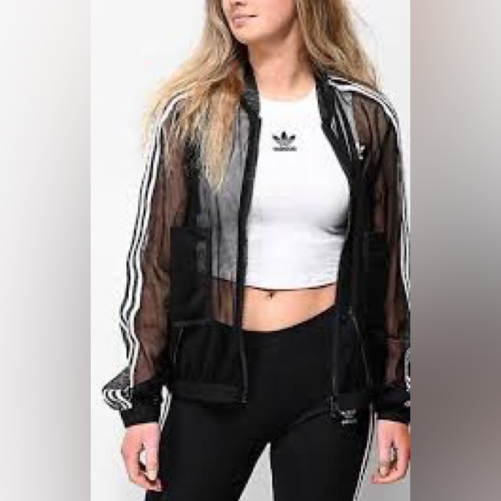 Rare Adidas 3 Stripe Tulle Black Track Jacket  sheer